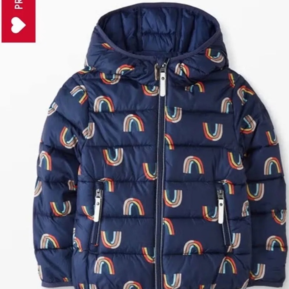 Hanna Andersson Navy Rainbow Print Puffer Jacket with Hood